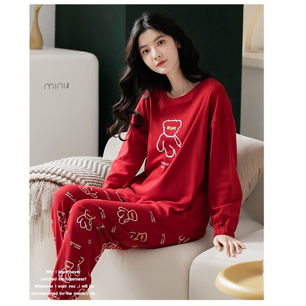 Đồ mặc nhà nữ tay dài quần dài trẻ trung chất thun cotton 100% BA5113 | BigBuy360 - bigbuy360.vn