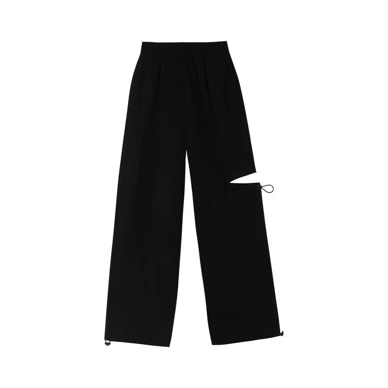 Quần Nỉ jogger rách nam nữ ulzzang có dây rút ống  Quần nỉ thun xuông dài trơn đen basic form rộng unisexsalefreeship