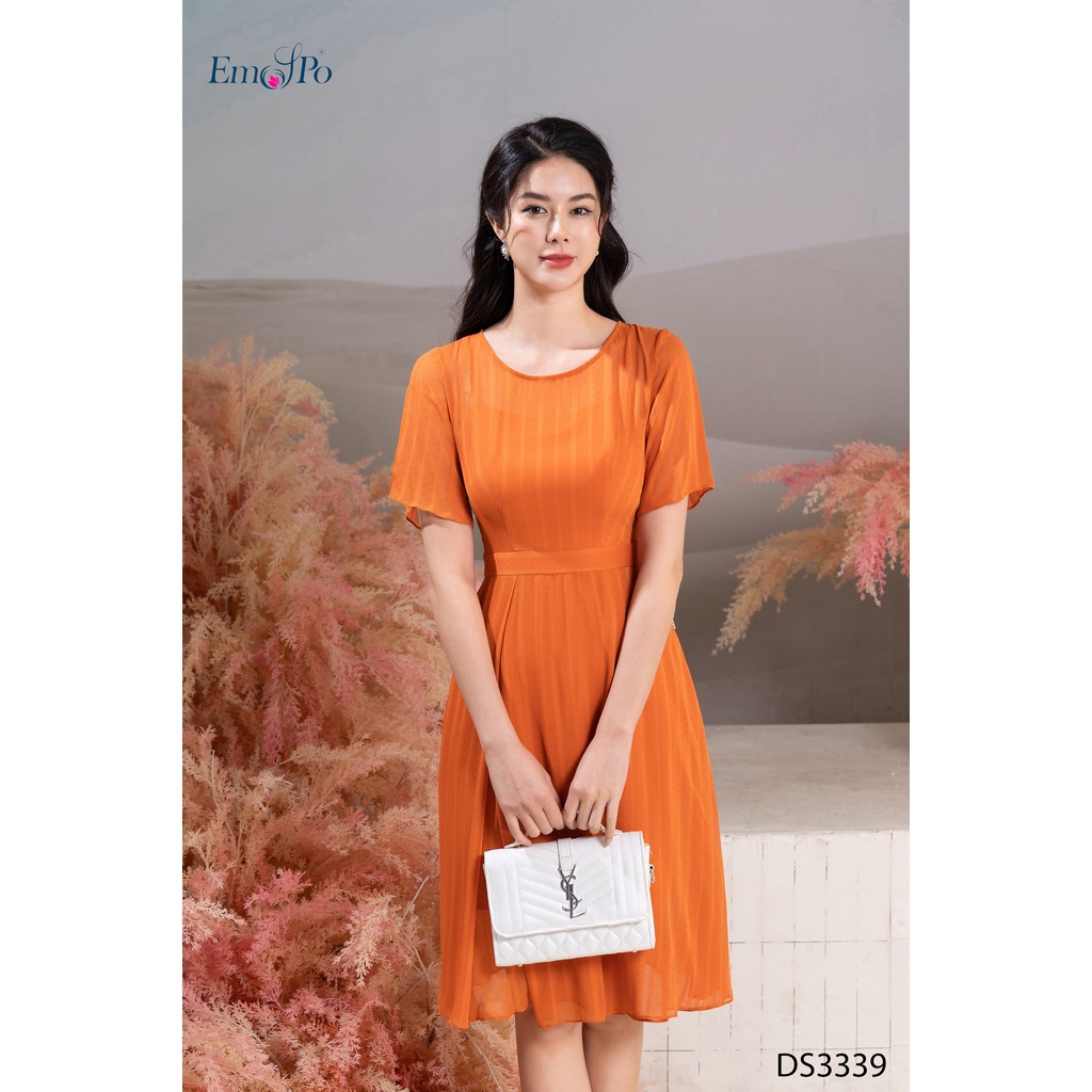 Đầm nữ chiffon cổ tròn 2 lớp, kiểu dáng chữ A Emspo DS3339