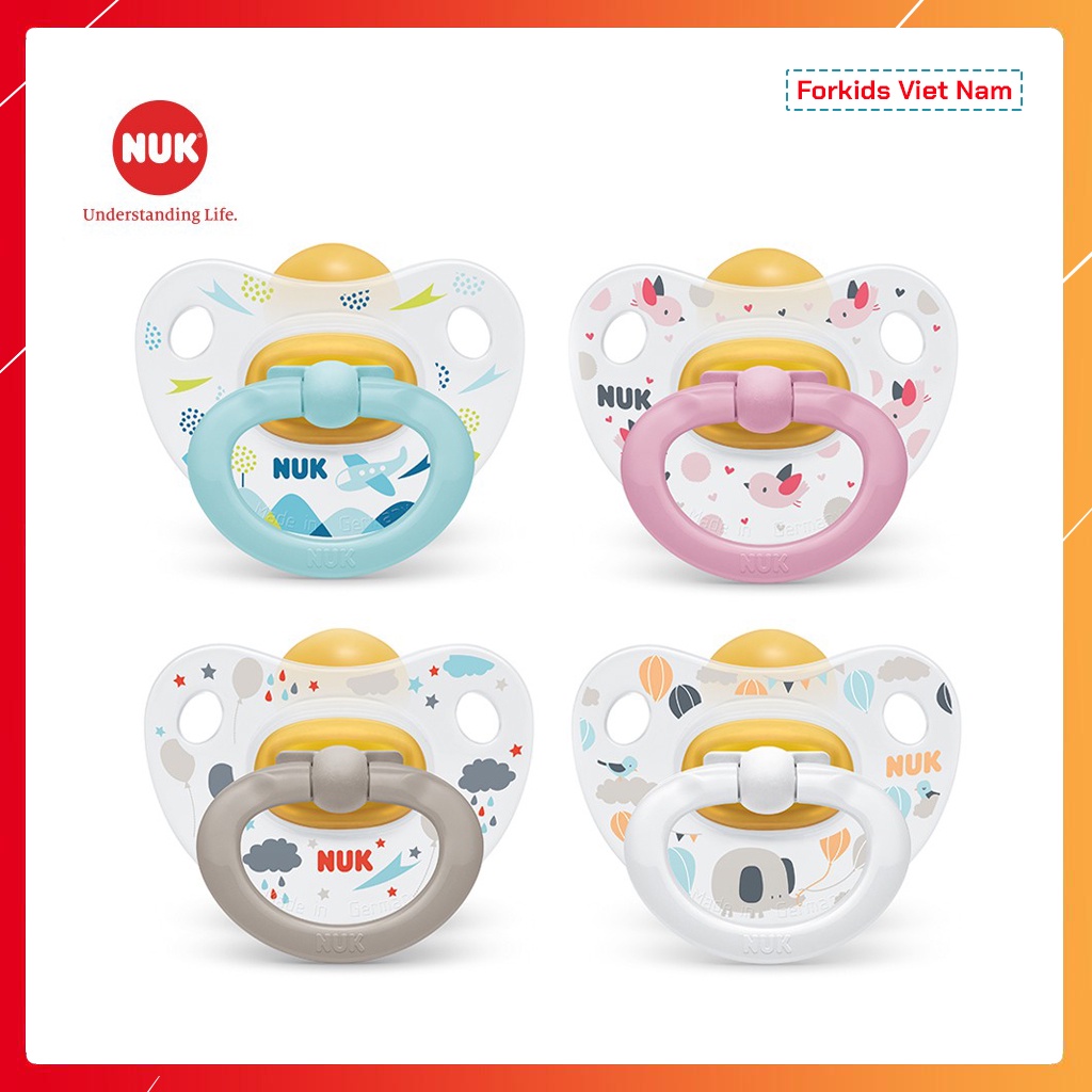 Bộ 2 ti giả NUK cao su Happykids 0-6m , 6-18m - Hàng cao cấp chính hãng