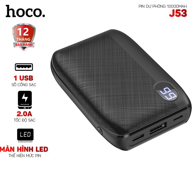 Pin Sạc Dự Phòng 2 Cổng Sạc Nhanh 2A Hoco J72 dung lượng 10000mAh Chính Hãng