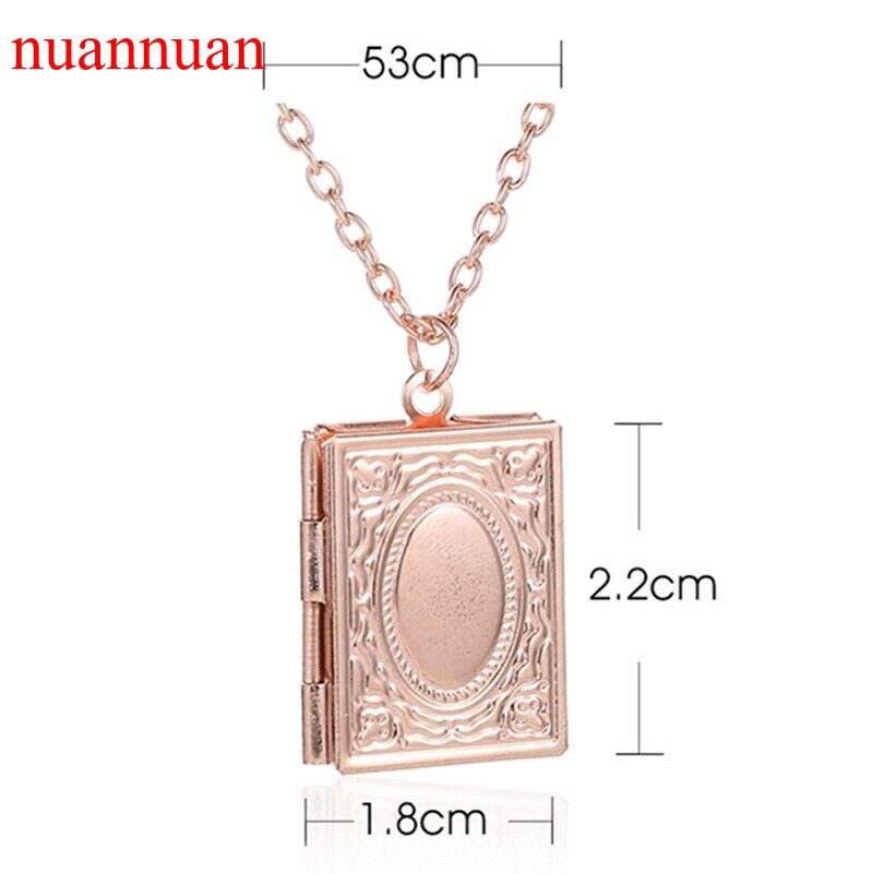 Magic Books Photo Frame Open Locket Necklaces Pendant for Women Girl Clavicle Chain Religion Devout Prayer