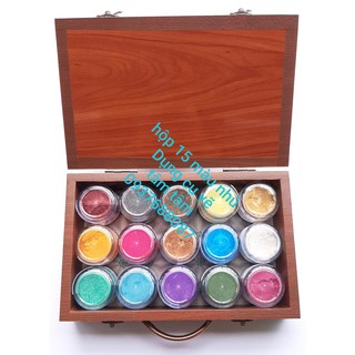 [Giá Tốt] Màu bột nhũ ánh kim hộp 15 màu, Màu camay