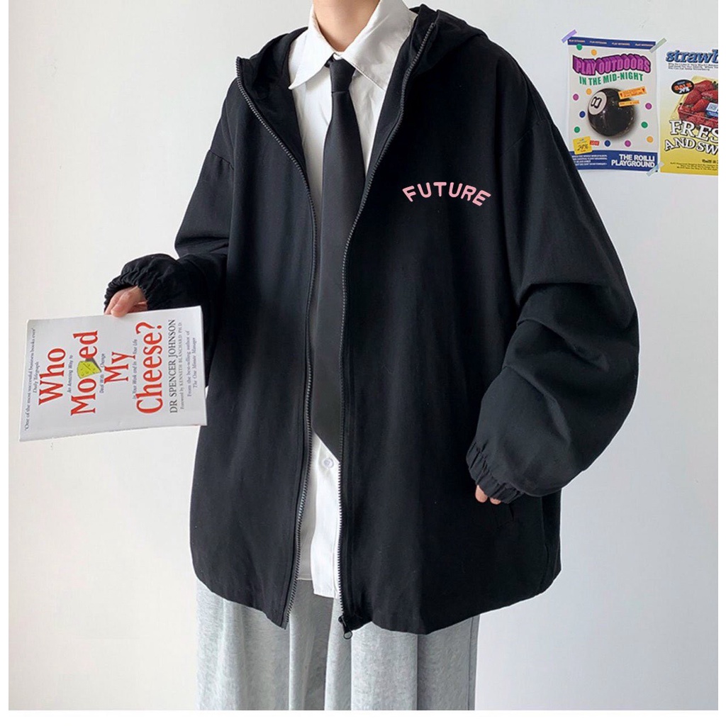 Áo khoác dù có túi trong FUTURE có nón chống nắng, cản gió 2 Màu Unisex Ulzzang Dáng Rộng