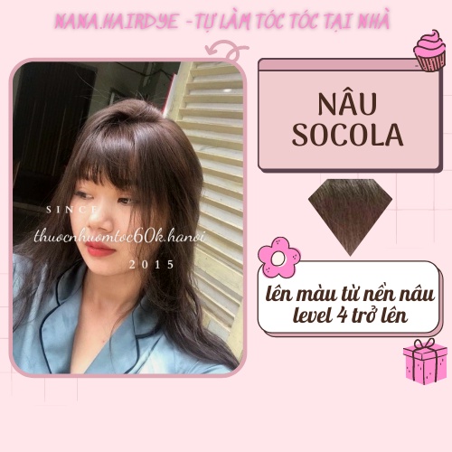 Thuốc nhuộm tóc màu NÂU SOCOLA/NÂU CHOCO/NÂU CHOCOLATE của thuocnhuomtoc60k.hanoi kèm oxy trợ nhuộm và găng tay nilon