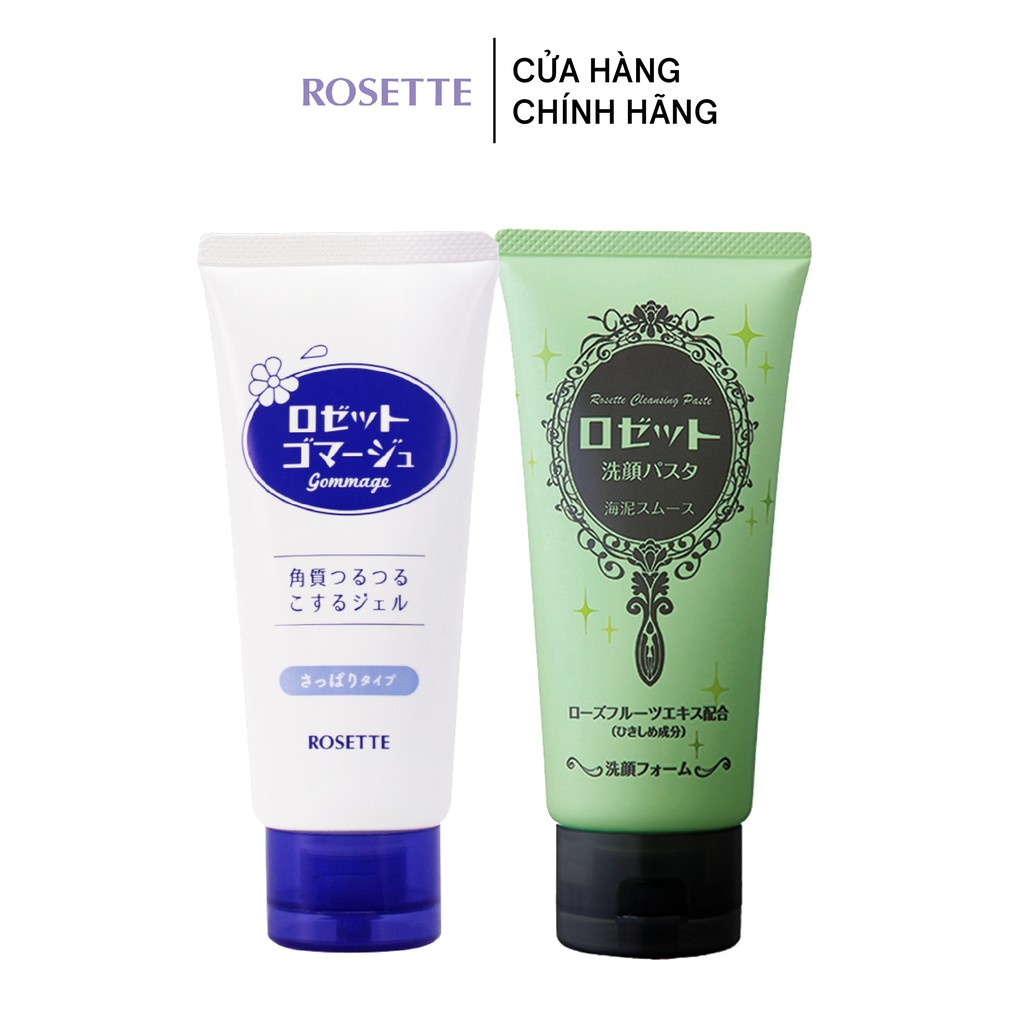 Combo Tẩy Tế Bào Chết Dành Cho Mọi Loại Da Rosette Gommage 120g Và Sữa Rửa Mặt Thu Nhỏ Lỗ Chân Lông Rosette 120g