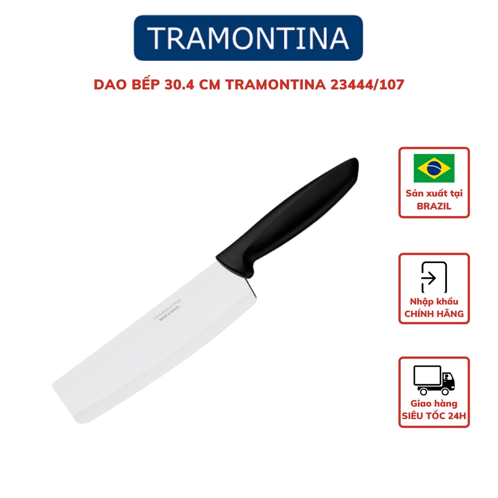 Dao Nhà Bếp Thái Thịt Tramontina Plenus Đầu Vuông Bằng Thép Không Gỉ Cán Nhựa Pp Cao Cấp 30.4cm Nhập Khẩu Brazil