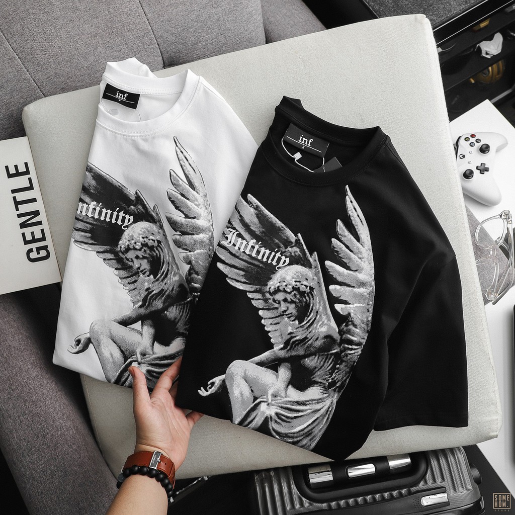 Áo Thun Nam Cổ Tròn INF In Hình Thiên Thần,Vải Cotton Co Giãn Form Regular AT010106 ,Somehowstore