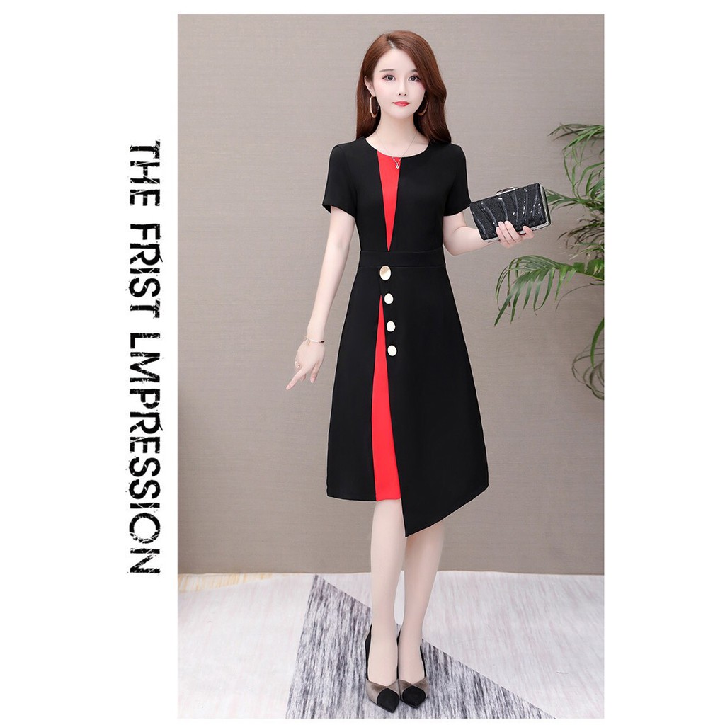 (S M L XL) VÁY NỮ XOÈ PHỐI MÀU CỔ TRÒN | BigBuy360 - bigbuy360.vn