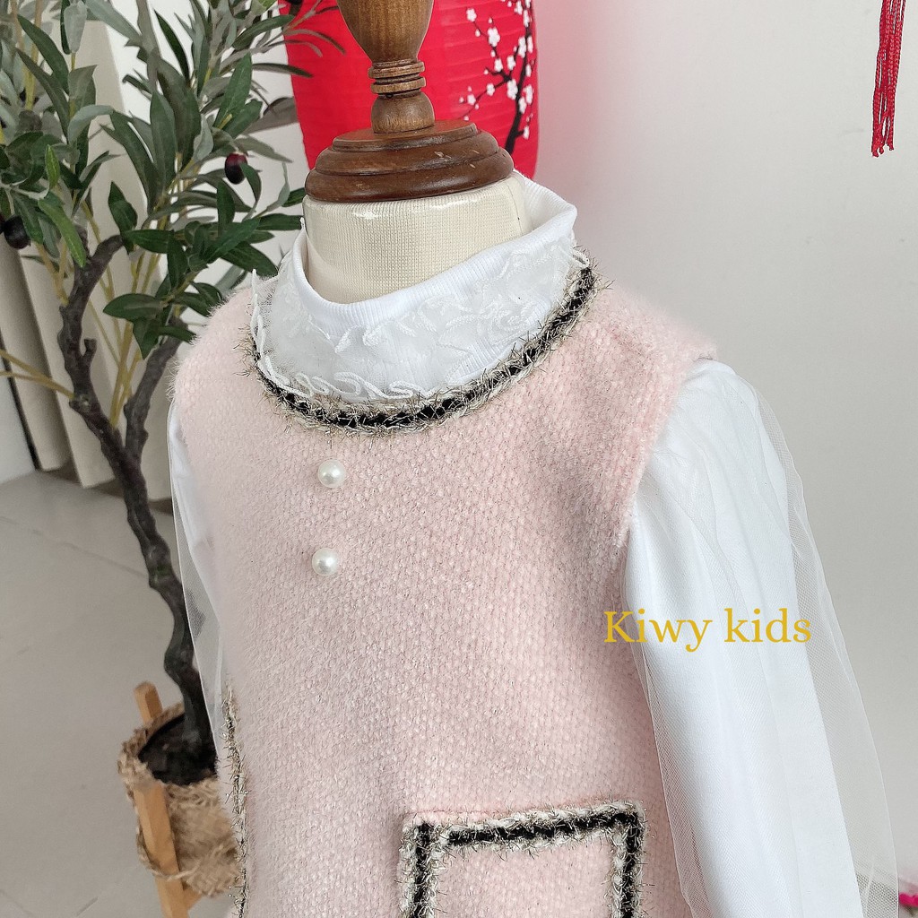 Set váy len lông kèm áo nỉ co dãn KIWY KIDS tiểu thư xinh xắn Kids45 cho bé gái từ 1 đến 7 tuổi
