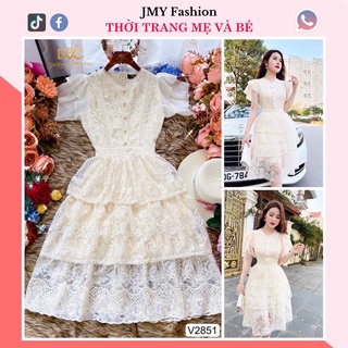 V2851, V4615 Váy ren kem 3 tầng tay bèo tiểu thư sang chảnh đầm ren kem dáng xòe dự tiệc