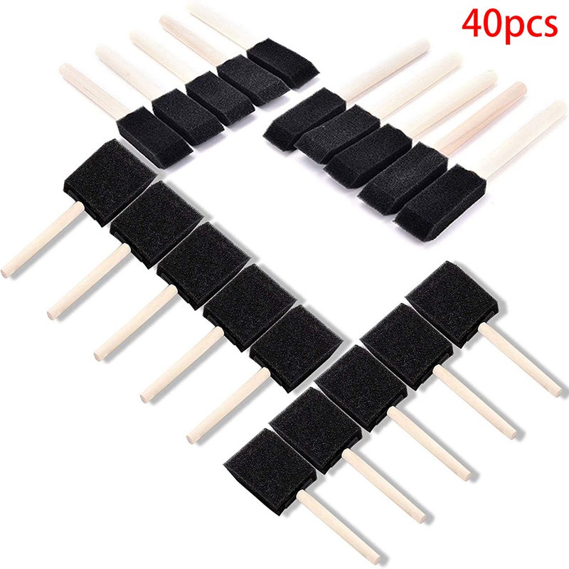 Set 40 Cọ Mút Xốp Cán Gỗ Dùng Sơn Acrylic