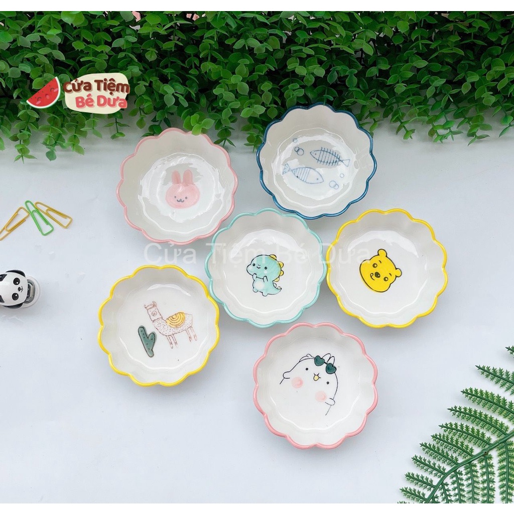 Bát ăn dặm, chén ăn dặm hình thú, bát sứ hoa, bát chấm, bát sứ decor 90ml - Cửa tiệm Bé Dưa