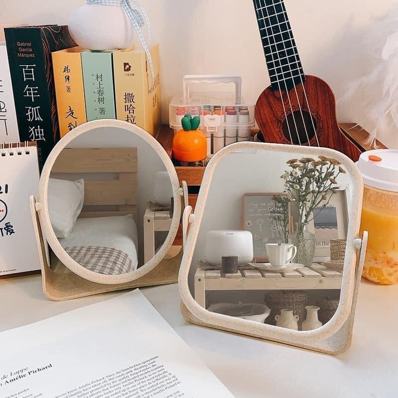 Gương Trang Điểm Để Bàn Lúa Mạch 2 Mặt Gương Xoay 360° - Khung Oval