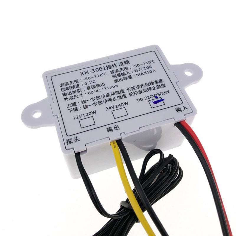 Thiết bị điều khiển nhiệt độ LED kỹ thuật số W3001 có đầu dò 110-220V 12V 24V 10A