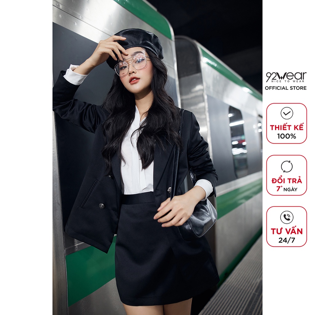Áo vest blazer nữ 92WEAR thiết kế dài tay cổ bẻ hàn quốc thanh lịch, trẻ trung VDA2128 | BigBuy360 - bigbuy360.vn