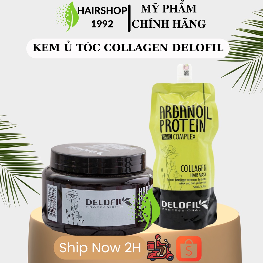 Kem ủ tóc collagen Delofil phục hồi tóc khô xơ hư tổn 500ml | Dầu hấp ủ xả tóc collagen DELOFIL chính hãng