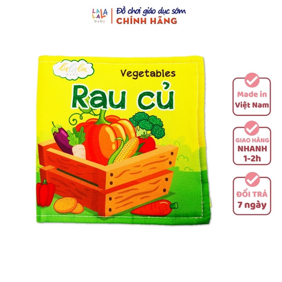Sách vải Lalala Baby kích thích đa giác quan chủ đề Rau củ, kích thước 15x15cm 12 trang cho bé 0 - 4 tuổi