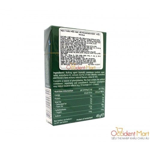 Kẹo thảo mộc bạc hà Moutain Mint Ricola 45g date 2022