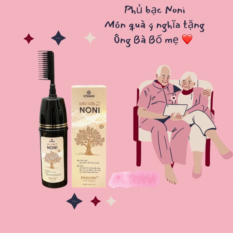 Dầu Gội Phủ Bạc Đen Tóc NONI BIOTIN COLLAGEN 200ML Kèm Lược Chải CHÍNH HÃNG