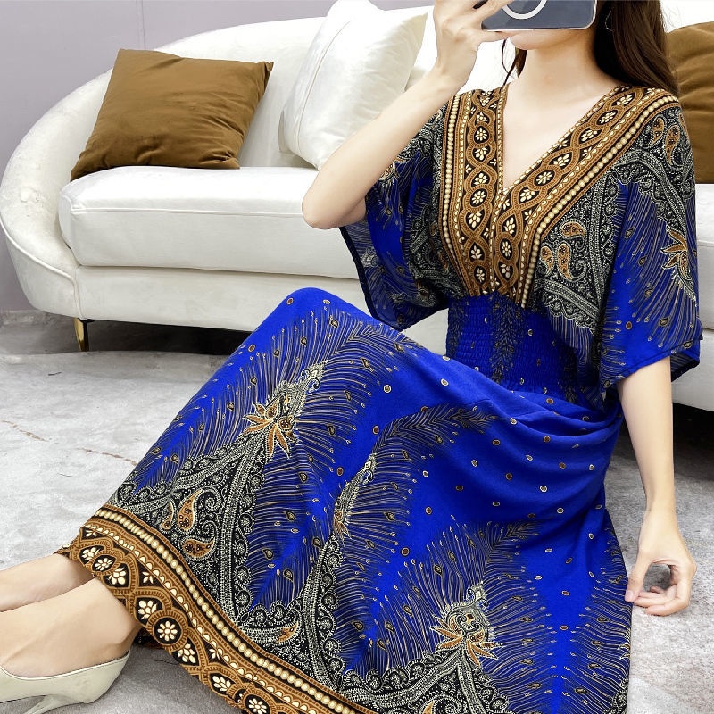Đầm cotton lụa dáng dài in hoa thời trang đi biển cho nữ