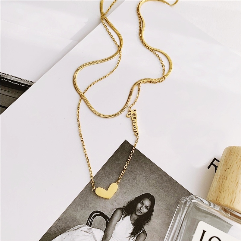 Dây chuyền titan nữ 2 lớp mặt trái tim chữ Love cá tính