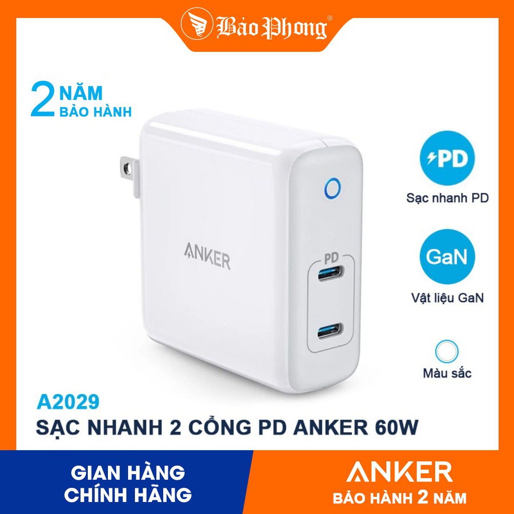 Củ Sạc Nhanh ANKER PowerPort Atom PD 2 60W 2 Cổng PD A2029 - Hàng Chính Hãng