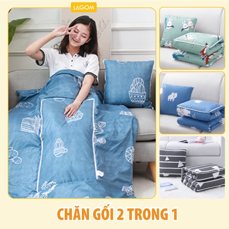 Chăn Văn Phòng Gấp Gọn 2 Trong 1, Chất Cotton Hợp 4 Mùa Xuân, Hè, Thu, Đông