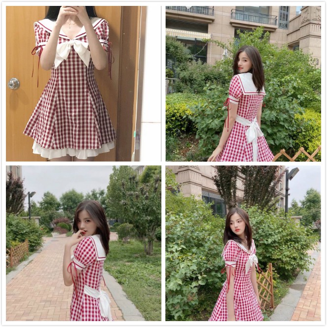 Women Sweet Academy Style Pattern Dress Student Midi Dress