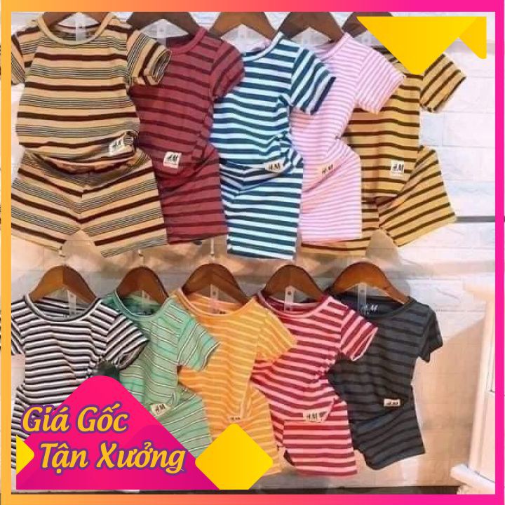 Bộ Cộc Tay Bé Trai Bé Gái Kẻ Ngang Chất Cotton 4 Chiều Cho Bé Mặc Hè