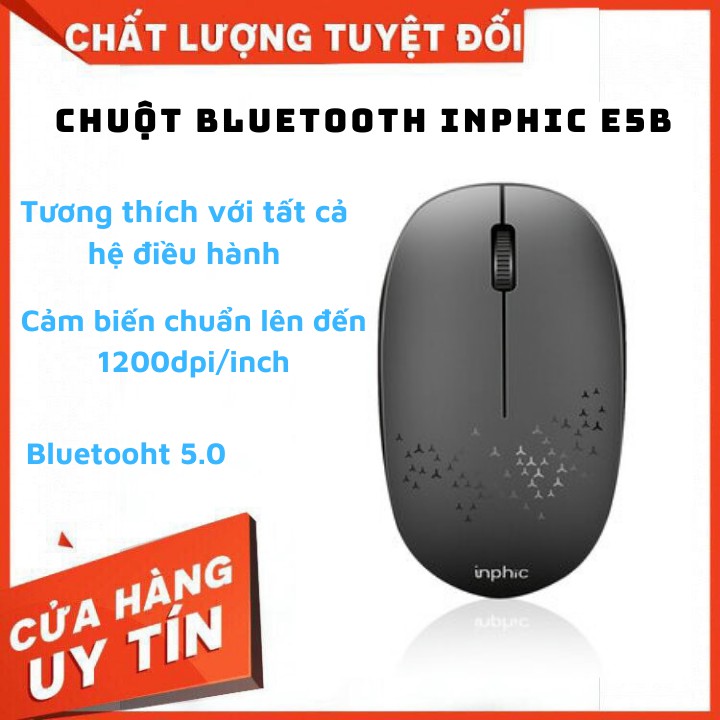 Chuột Không Dây Bluetooth Mini Inphic E5B 1200DPI-Chính Hãng, Chuột Chống ồn Phù Hợp Sử Dụng  Văn Phòng, Màu Sắc: Đen