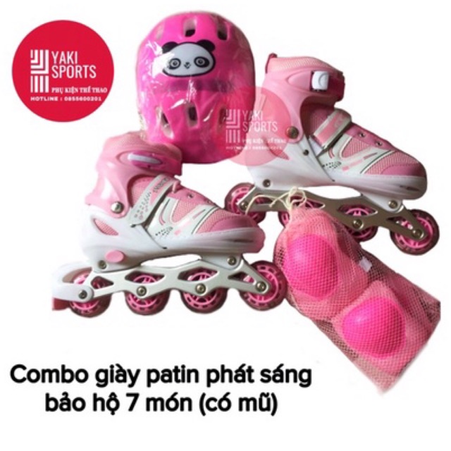 Combo giày patin phát sáng + bảo hộ patin 7 món chân - tay  - mũ [PT168]