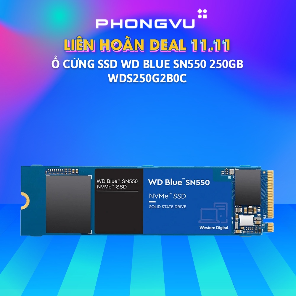 Ổ cứng SSD WD Blue SN550 250GB M.2 2280 NVMe Gen3 x4 (WDS250G2B0C) - Bảo hành 60 tháng