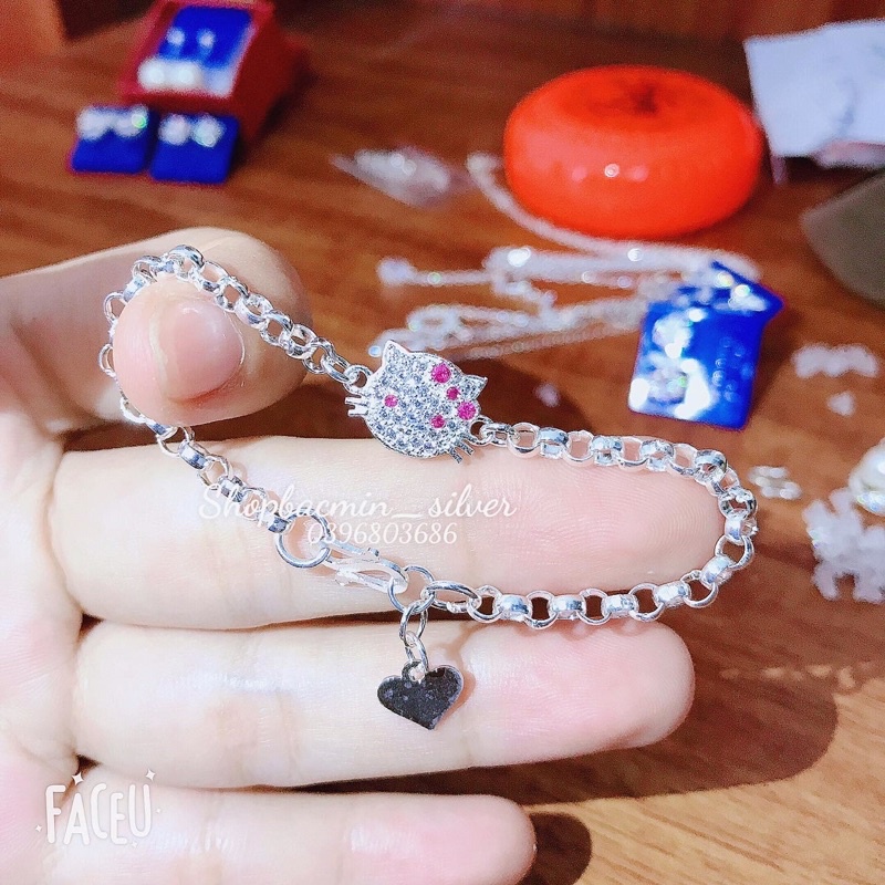 Lắc tay bạc ta bi mèo kitty cho bé (ảnh và video thật)
