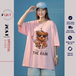 Áo phông uinisex nam nữ, Áo thun form rộng dấu quần in hình Gấu The Rain