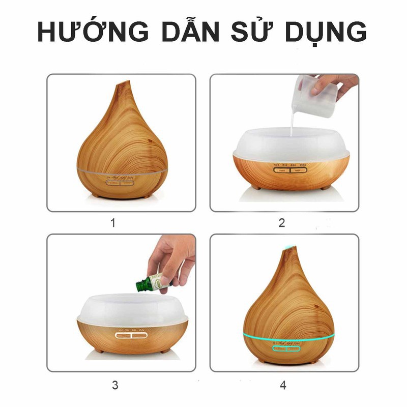 Máy khuếch tán tinh dầu 500ml phun sương tạo ẩm bằng công nghệ siêu âm dáng bình rượu vân gỗ sáng tối