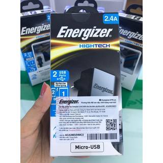 Sạc Energizer 2.4A 2USB kèm cáp MicroUSB - ACA2BEUHMC3