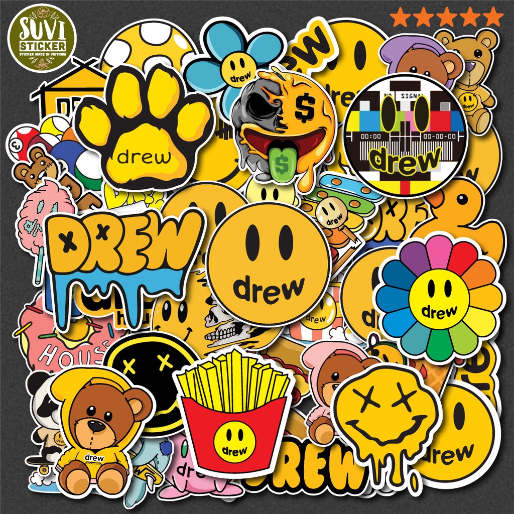 50 Sticker Drew chống nước sticker dán mũ bảo hiểm, laptop, điện thoại, đàn guitar, vali. MSP: SV26