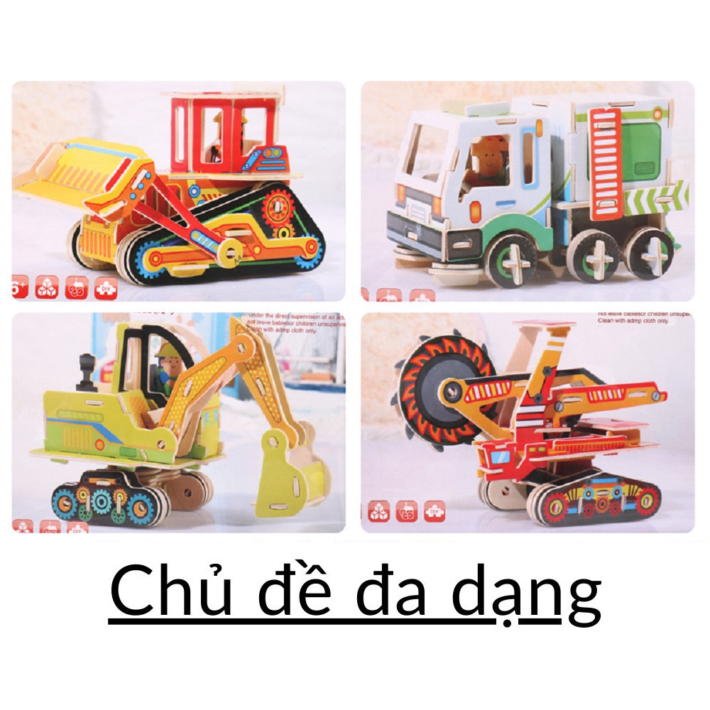 Đồ chơi xếp hình gỗ 3D ❤️ Mô hình Xe có màu❤️ lắp ráp ghép khối giáo dục cho trẻ em bé