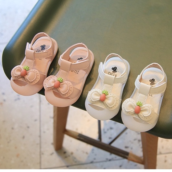 Siêu XINH_ Sandal nơ đính quả 2 màu siêu dễ thương cho bé gái size 15-19