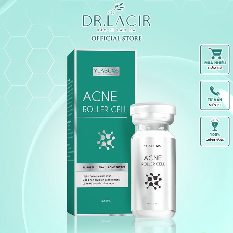 Tinh Chất Mụn Acne Roller Cell Ylabcos 10ml,Hỗ trợ ngừa mụn,làm mờ vết thâm mụn, không bong tróc DR.LACIR DR52