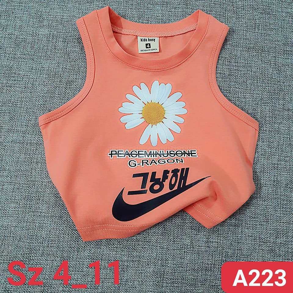 Áo bé gái croptop 3 lỗ cách điệu thun cotton xinh mát giải nhiệt mùa hè -xukakidsshop