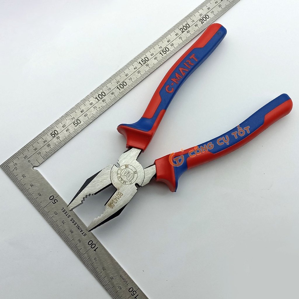 Kìm điện dân dụng 8inch 200mm cán đỏ xanh C-Mart B0143-8