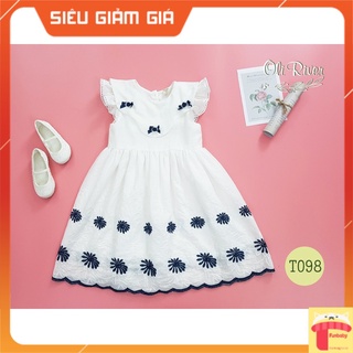 Đầm sát nách thêu hoa bé gái 1-8 tuổi tay cánh tiên
