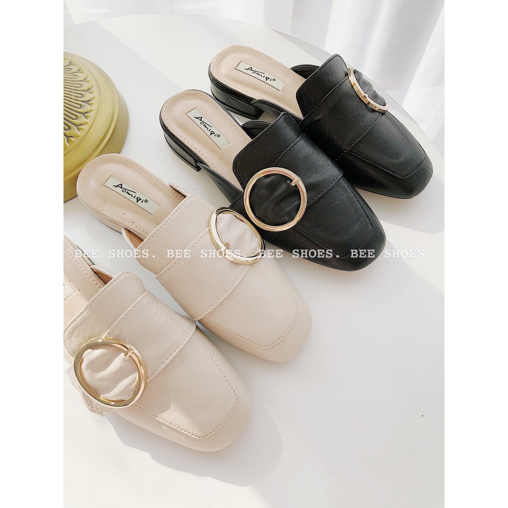 BEESHOES - GIÀY SỤC MŨI TRÒN CAO 2 PHÂN - GIÀY SỤC 2 PHÂN CHẤT DA MÈM ĐI SIÊU EM  SẴN MÀU ĐEN - KEM | BigBuy360 - bigbuy360.vn