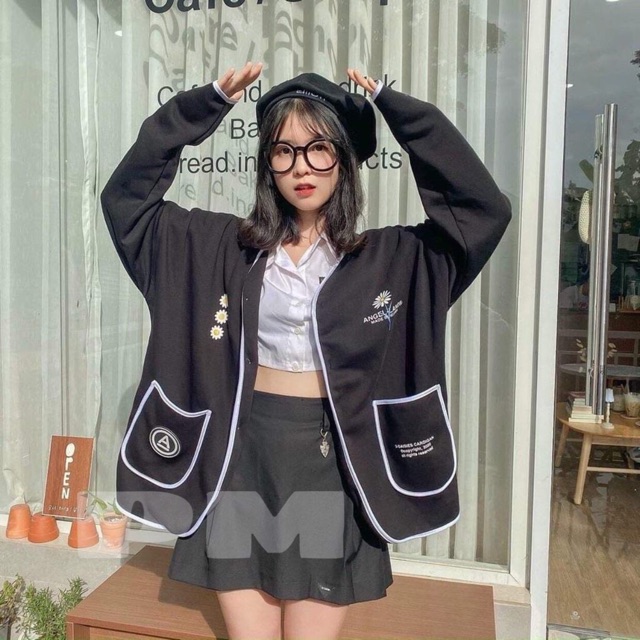 Áo Cadigan hoa cúc chữ A vòng tròn HSU1