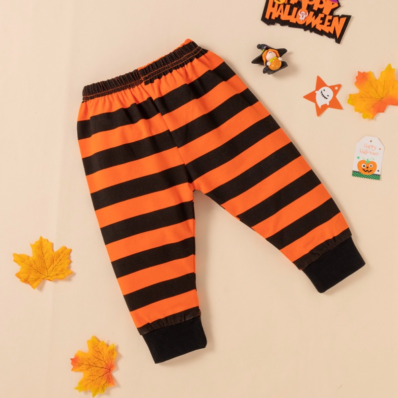 Bộ 2 món áo sweater in hình bí ngô + quần dài kẻ sọc cho bé dịp Halloween