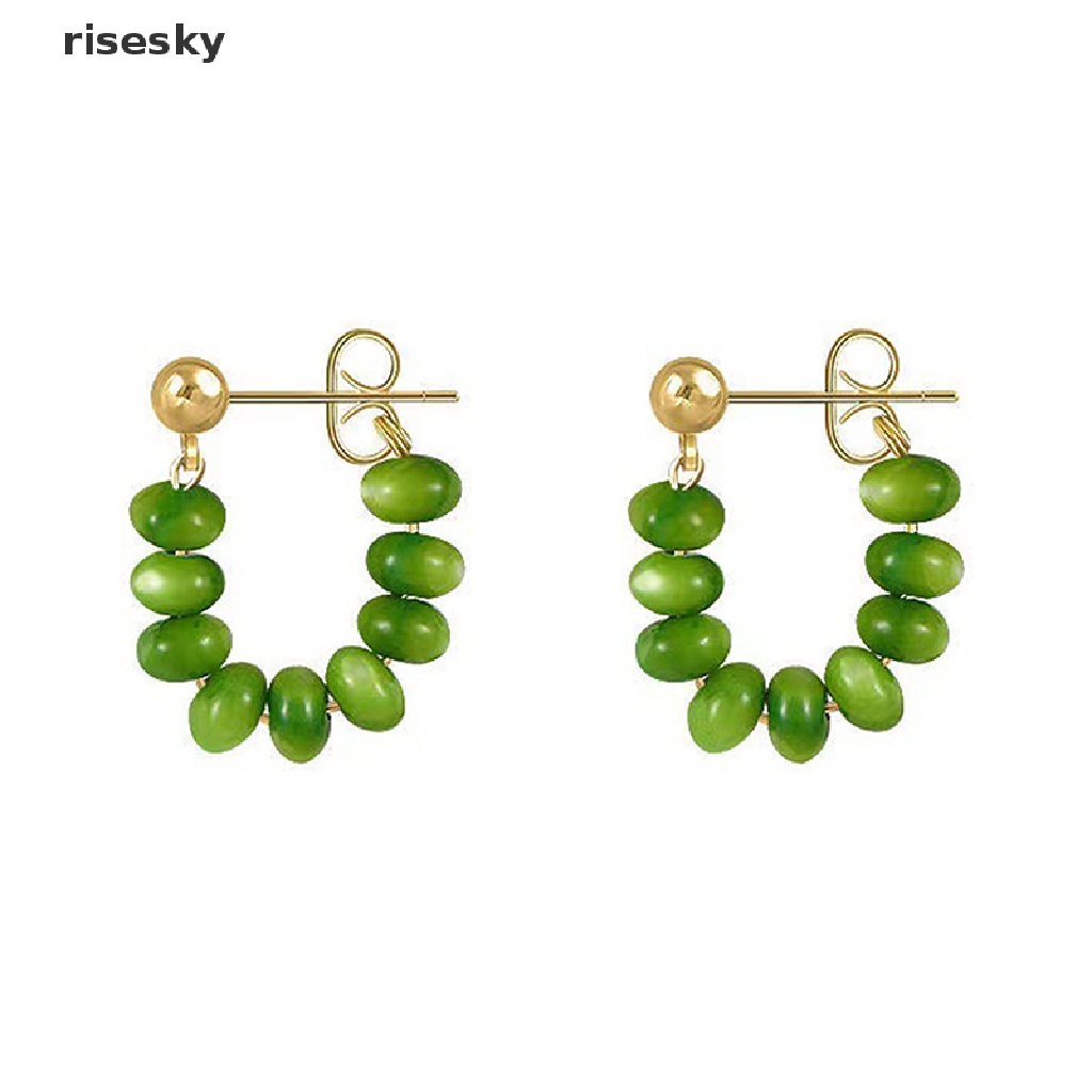 Bông Tai Dáng Dài Đính Đá Mắt Mèo Màu Xanh Lá Thời Trang Cho Nữ ♨Trên đó