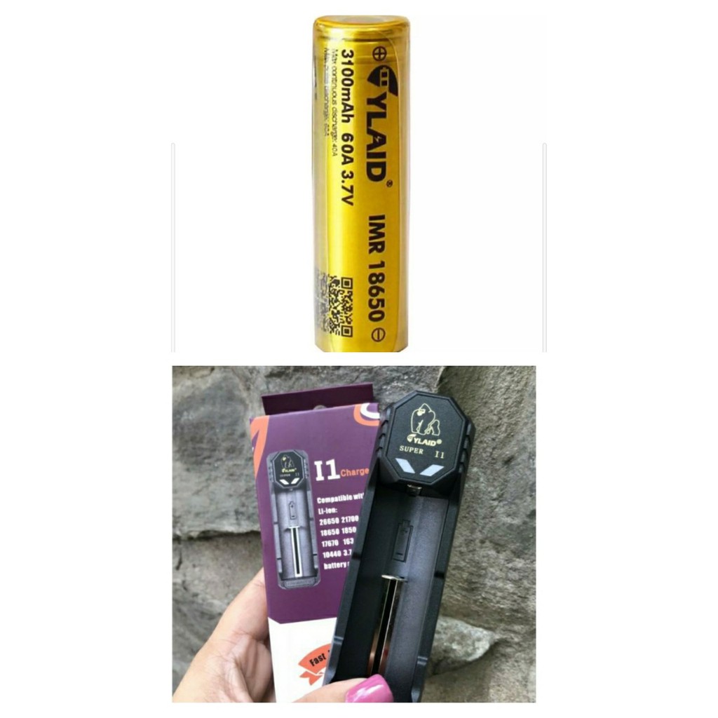 Sạc đơn cylaid - kèm một pin 18650 vàng,3100 mAh,60A,3.7v