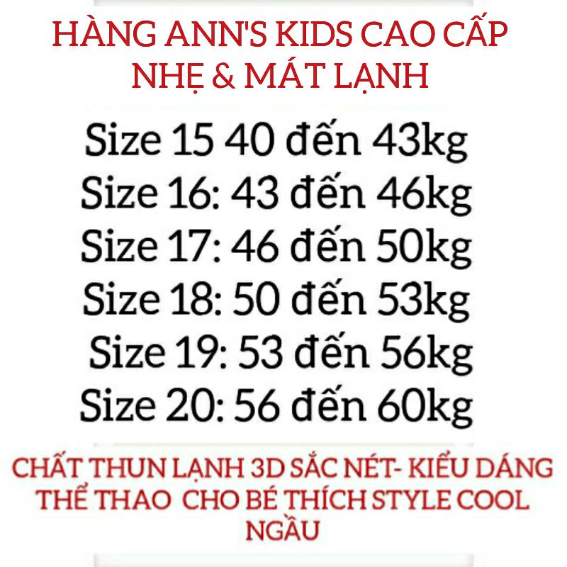 LOẠI 1 (40kg-60kg) Bộ thun lạnh 3D thể thao ngắn tay quần lửng size đại cồ cho bé trai - Bộ quần áo bé trai| BCC13